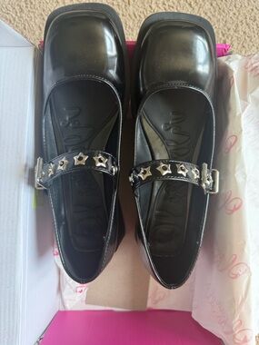 Black Patent Mary Jane Flats with Star-Stud Strap
